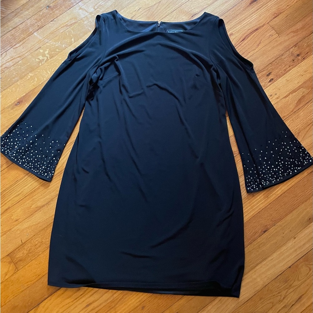 Jessica Howard crystal embellished bell sleeve cold shoulder dress